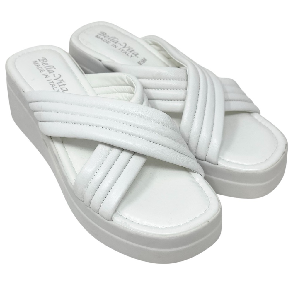 NEW Bella Vita Made in Italy Women's Maz Platform Sandal Wedge White Leather 9.5